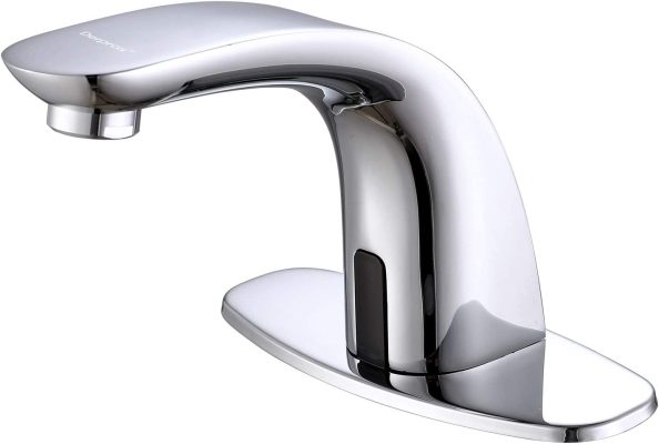 Derpras Touchless Bathroom Faucet with Automatic Sensor Function, Bathroom Sink Faucet with Hole Cover Plate, Polished Chrome