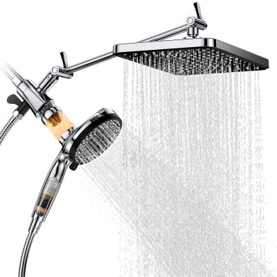 Derpras High Pressure Rain Shower Head Combo with Upgrade Magnetic Filtered Detachable Handheld Showerhead (10 Modes), 12" Rainfall Shower Head, 12" Adjustable Extension Arm, Chrome